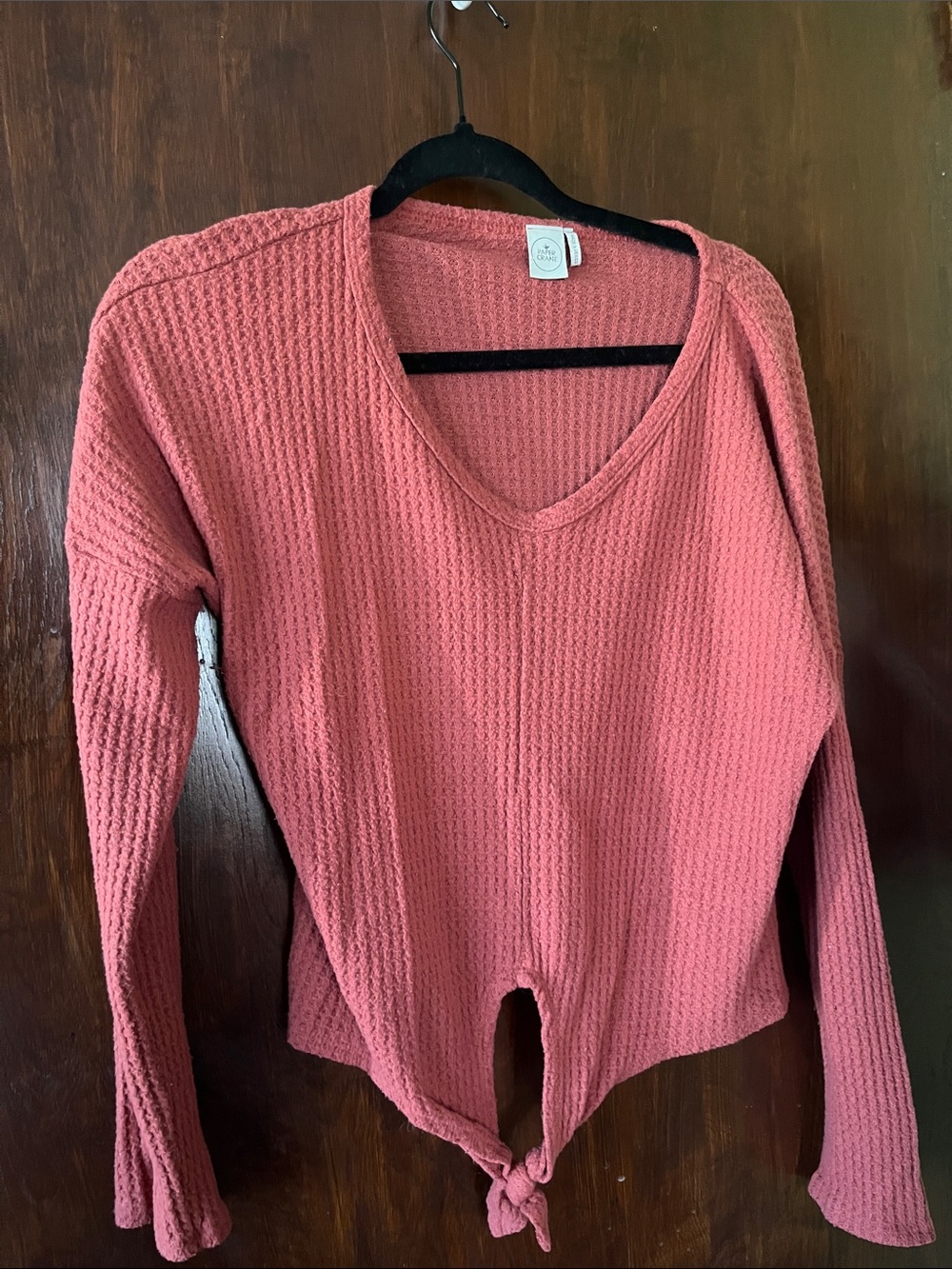 Women's Coral Waffle Knit Long-Sleeve Top with Tie Front